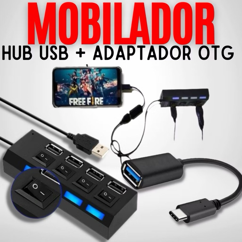 kit gamer iniciante free fire pub tripé+régua usb 4 saídas+otg tipo-c ou v8+1 par de luvas de dedo profissional gamer