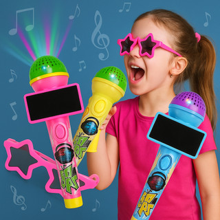 Microfone Musical Infantil com Luzes e Música + Óculos Divertido Show Kids Brinquedo Karaokê