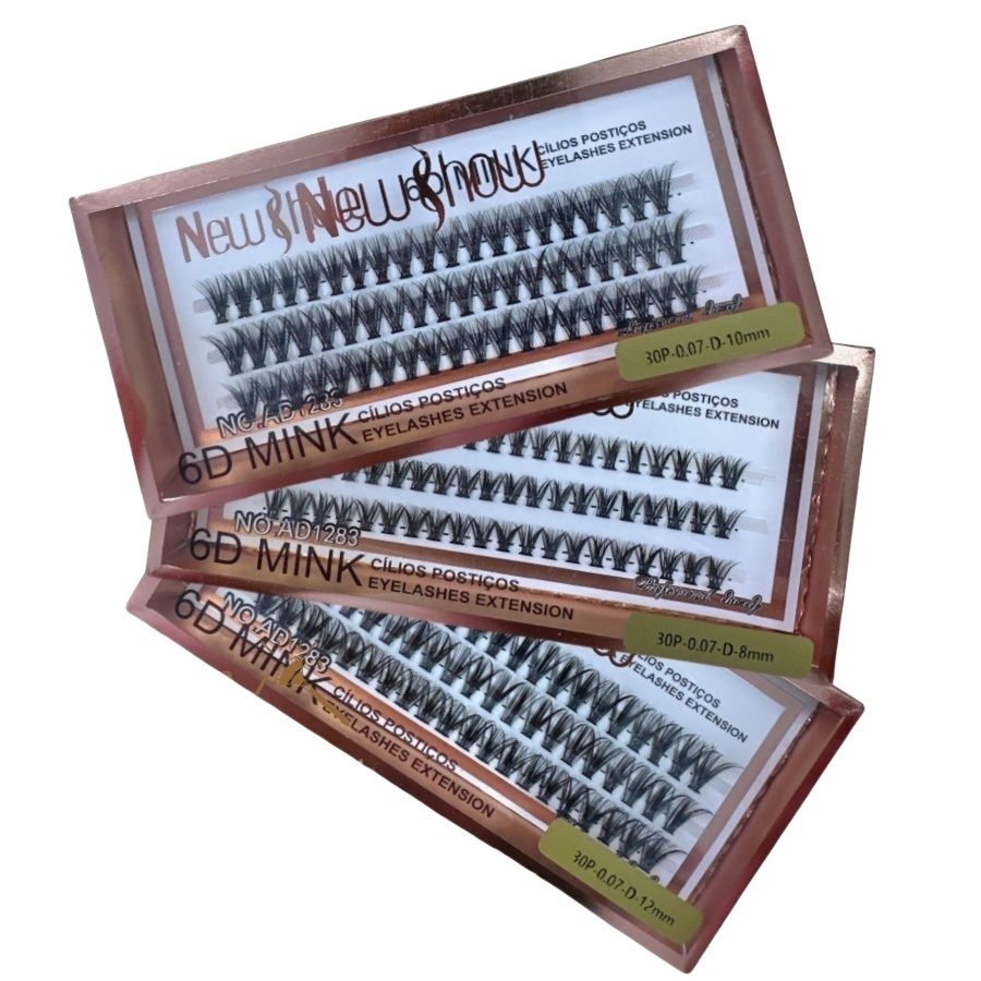 NewShow KIT 3 Caixas Cílios Postiços 30P-0.07-D 6D MINK 30P - Tufos sem Nó em Oferta na Shopee