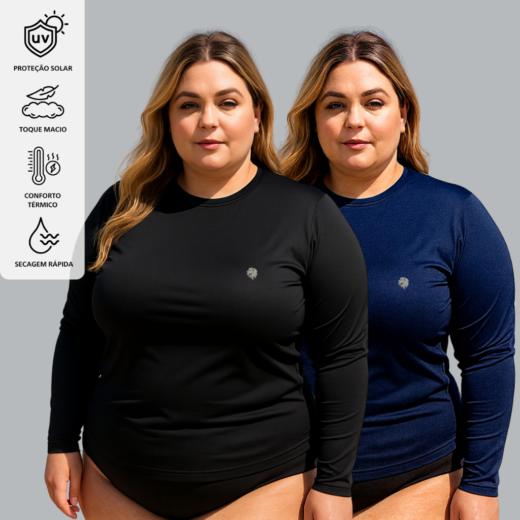 Kit 2 Camisa Plus Size Feminina Proteção Solar UV50+ Segunda Pele Térmica