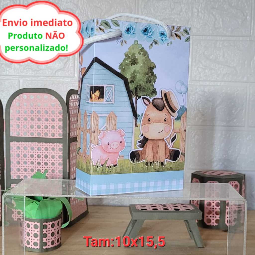ENVIO RÁPIDO sacolinha lembrancinha festa fazendinha AZUL MENINO sacola personalizada surpresa Aniversário PEGUE E MONTE