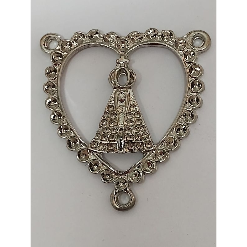 Kit com 5 Lindos Corações de Nossa Senhora Aparecida  Ideal Para Terços Luxuosos com Cavidade para Colar Strass Lindosss