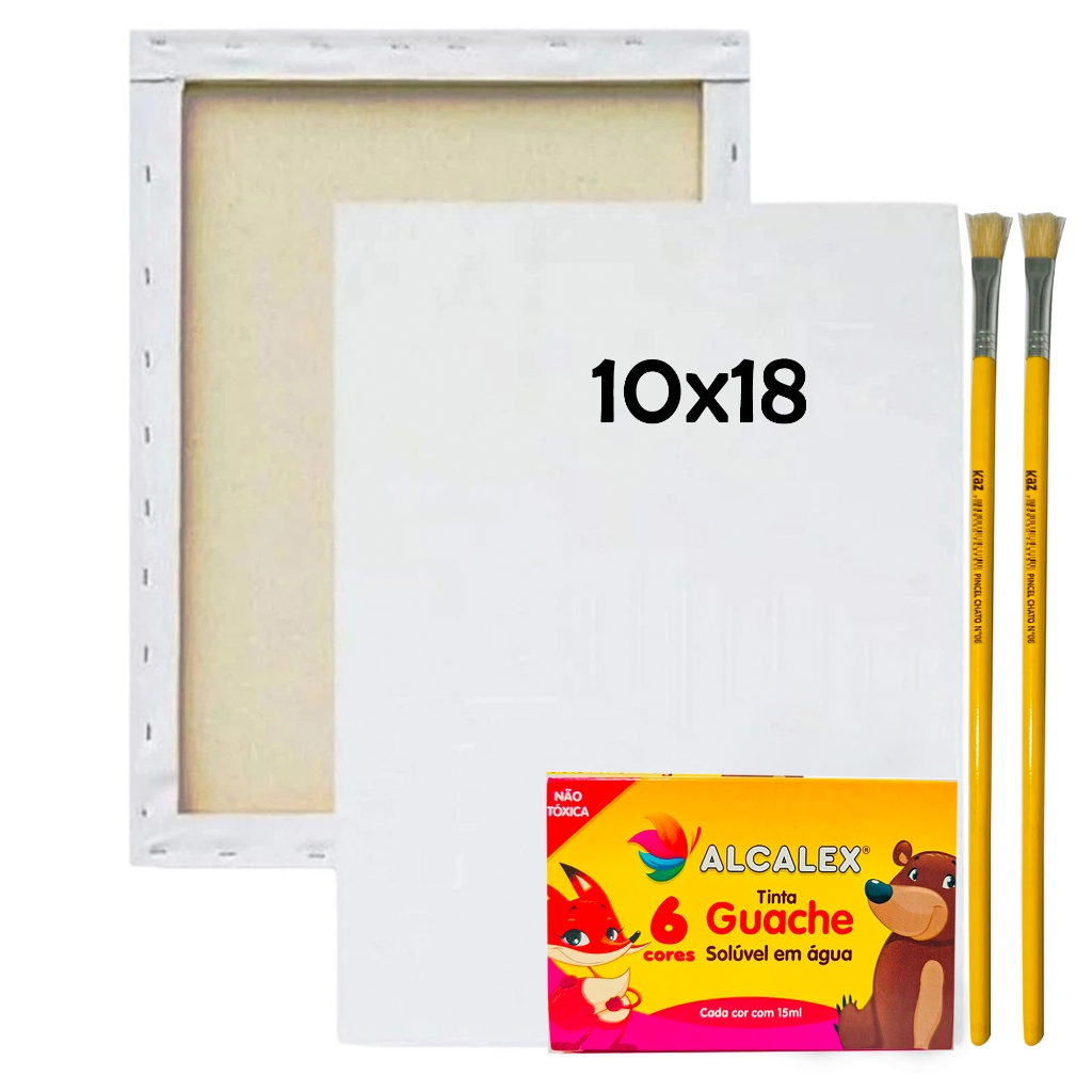 5 telas e Caixa Tinta Guache 6 Cores de 15ml e 2 pinceis Atividades Escolares e Artísticas em Oferta na Shopee
