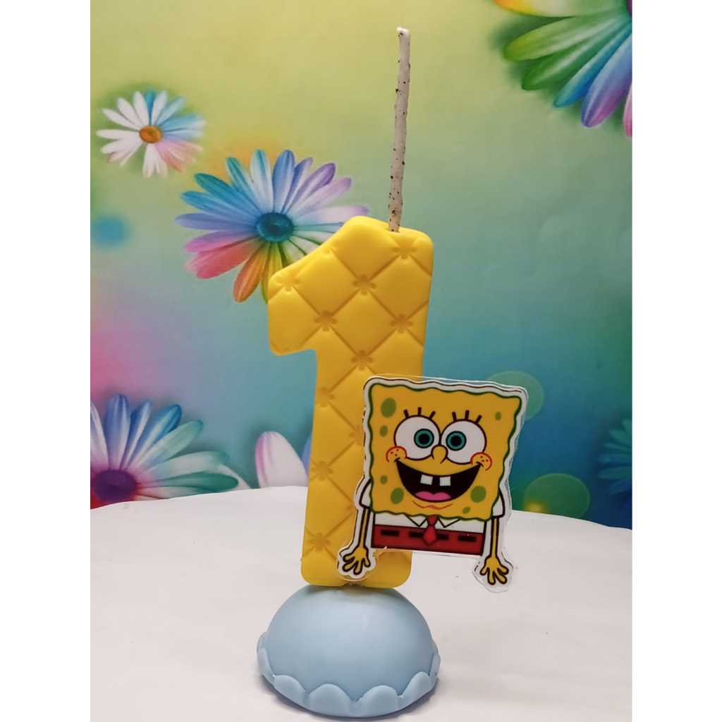 vela de aniversário BOB ESPONJA, biscuit,  com pavio em Oferta na Shopee