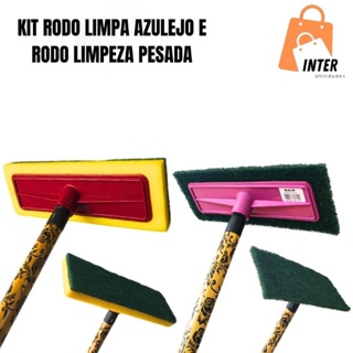 Kit misto 2 a 6 Lava azulejo e Rodo limpeza pesada esfregao abrasivo esponja limpa chao s/ cabo em Oferta na Shopee