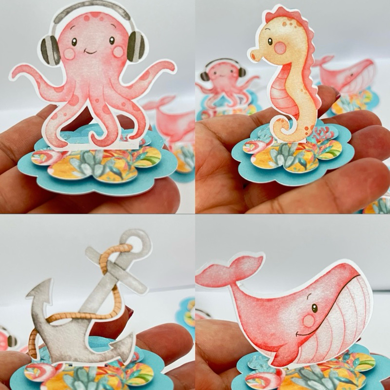 Kit Aplique 3D Tag Personalizada Fundo do mar Menina Rosa, Aplique em pé, Festa, Lembrancinha em Oferta na Shopee