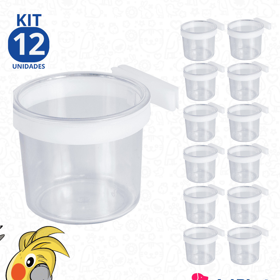Kit 12 Porta Vitamina Cristal EXTRA GRANDE 45ml Curió Canário Belga Trinca Ferro Pixarro Corrupião Pássaros Jel Plast