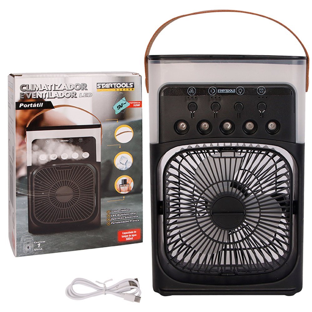 Mini umidificador de ar condicionado ventilador portátil USB LED quarto TECNO SHOP LED Bivolt 10W