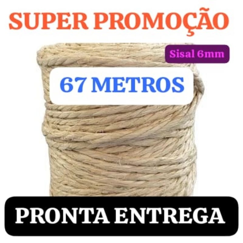 Corda 100% Sisal Natural 6mm – Fio, Cordão, Barbante, Linha Multiuso
