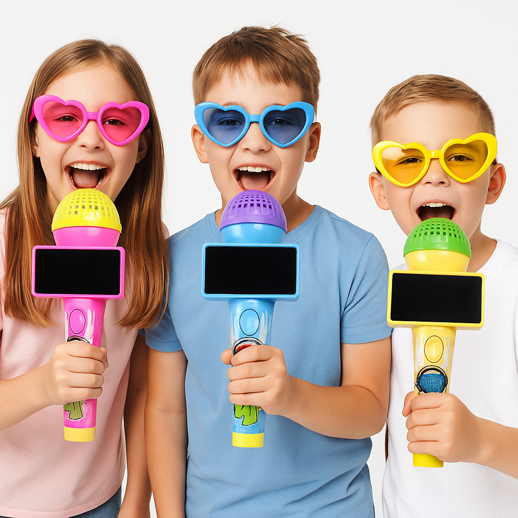 Microfone Musical Infantil com Luzes e Música + Óculos Divertido Show Kids Brinquedo Karaokê