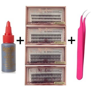 Conjunto de Cola 30ml Salon Pro + Pinça Vetus + Cílios Postiços 30P-0.07-D NEW SHOW - Tufos Sem nó