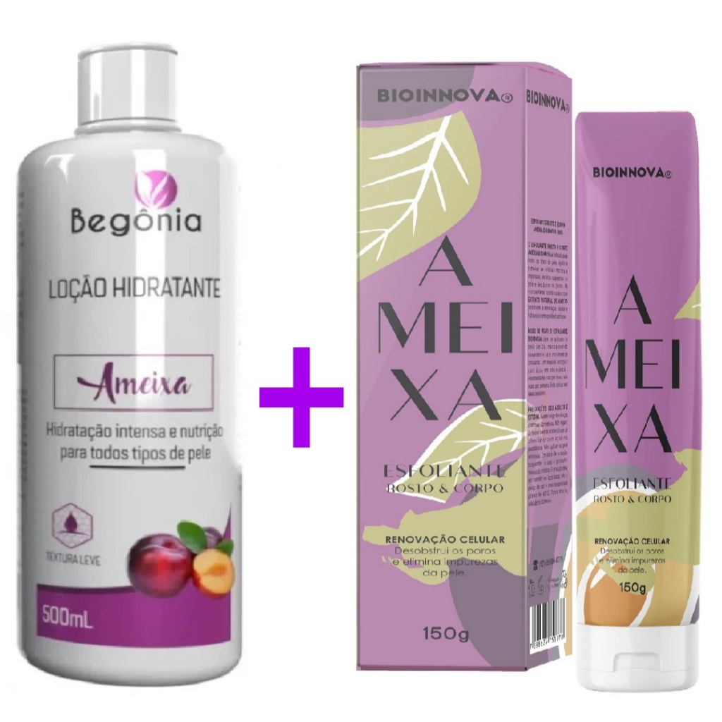 LOCAO HIDRATANTE AMEIXA 500ML BEGONIA + ESFOLIANTE ROSTO E CORPO AMEIXA 150G- BIOINNOVA