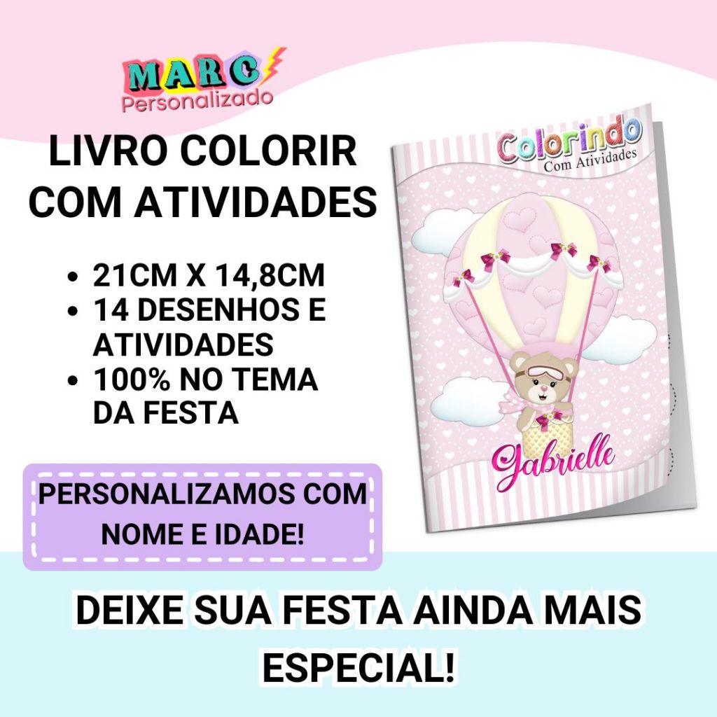 Lembrancinha Aniversário | Livro/Revistinha de Colorir com Atividades Personalizado | Tema Ursinha Rosa Baloeira |Festa