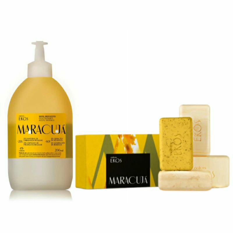 Kit Ekos Maracujá Refil Óleo Trifásico Desodorante Corporal 200ml + Sabonete em Barra Puro Vegetal Cremoso e Esfoliante