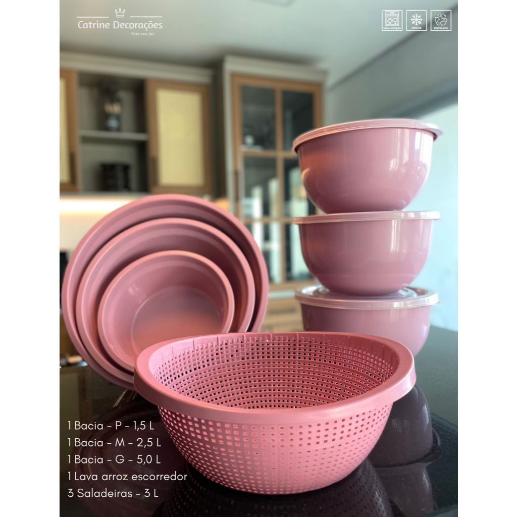 Kit bacia Lava arroz e Saladeira