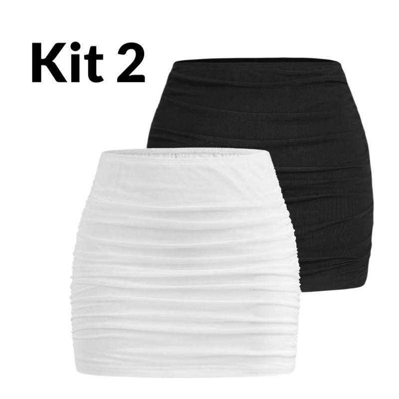 Kit Mini Saia Curta Drapeado Nas Laterais Moda Gringa Balada em Oferta na Shopee