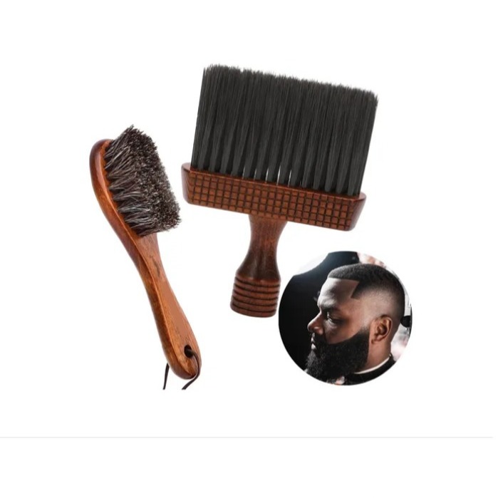 Escova Degradê + Espanador Barbeiro Para Barbearia Madeira em Oferta na Shopee