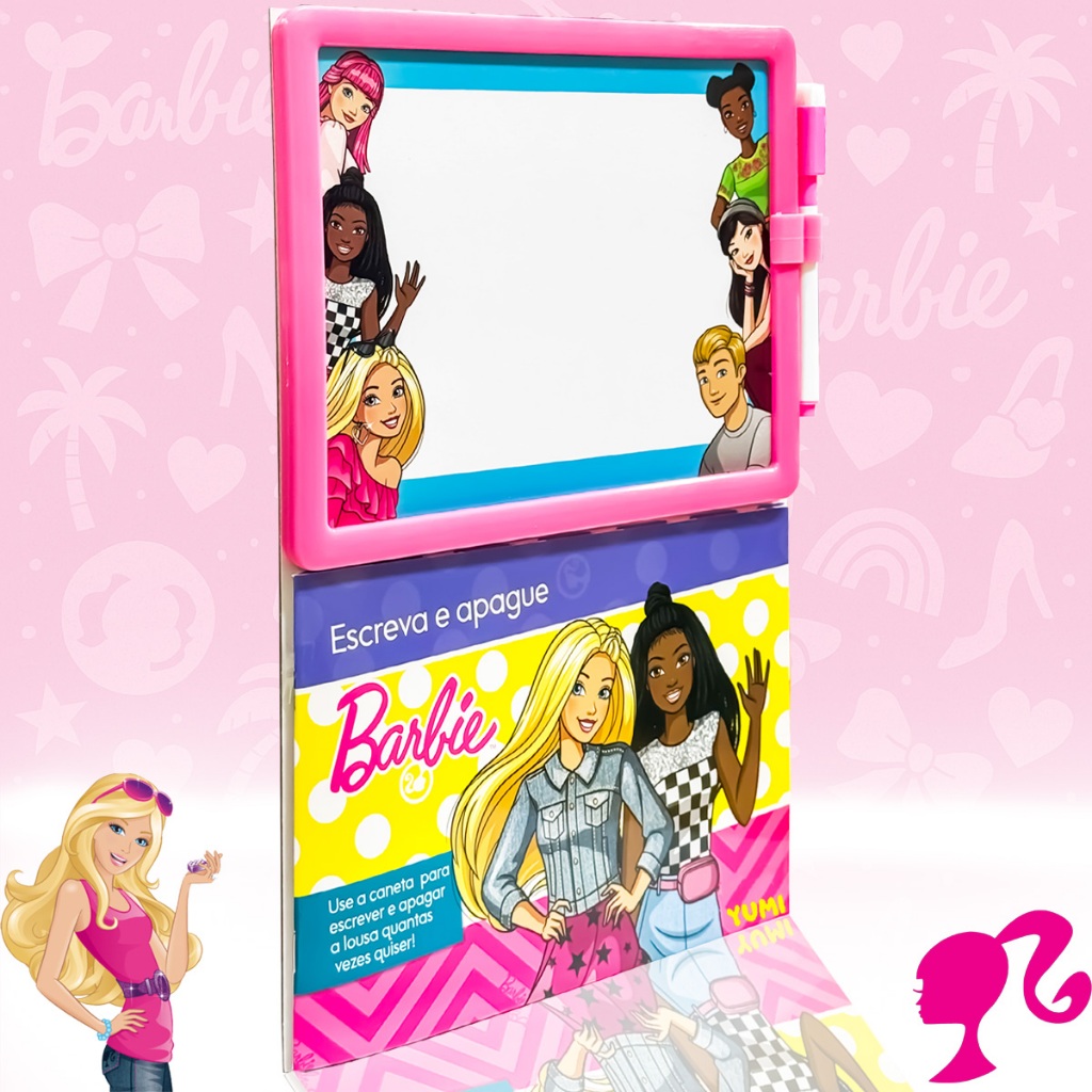 Livro Caderno de Caligrafia Infantil Barbie Caneta Magica Apagável + Lousa Alfabetização Educativa