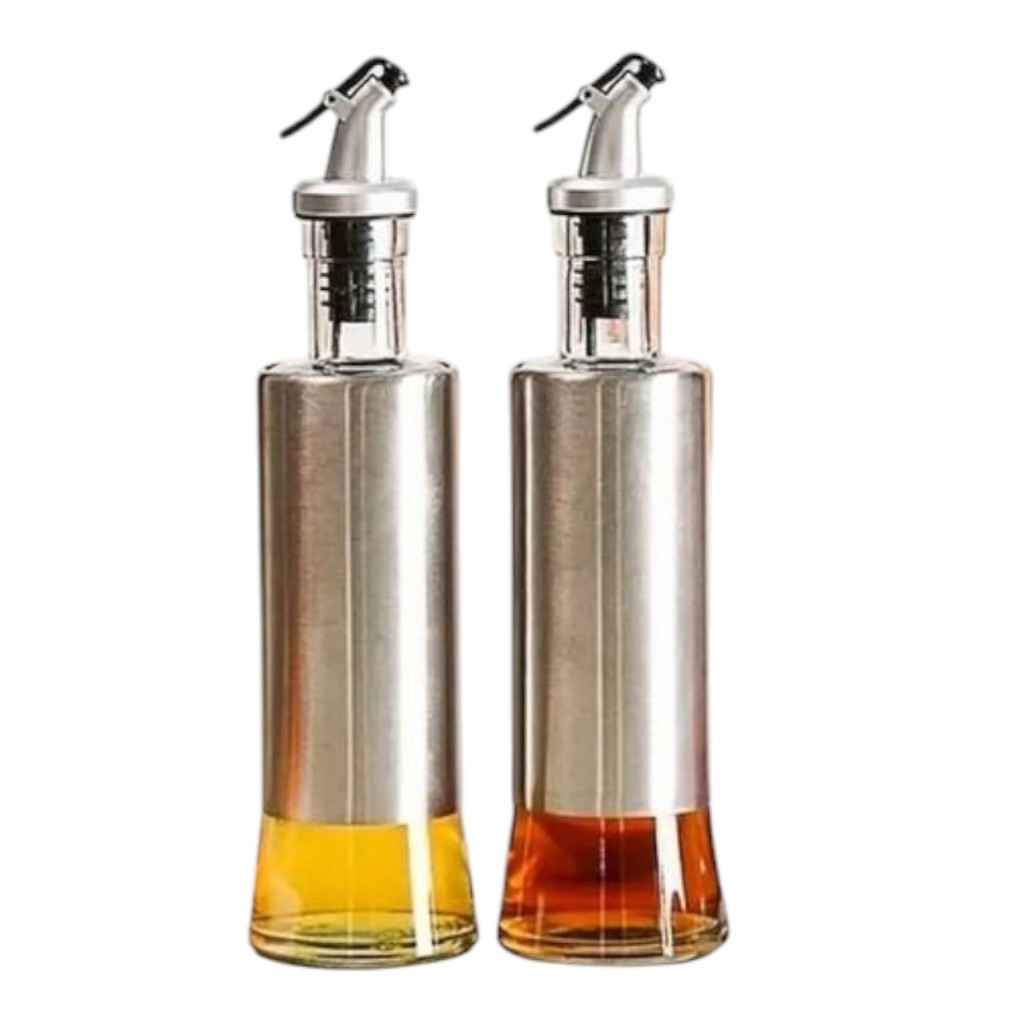 Kit 2 Galheteiro Vidro 300ml Porta Azeite Vinagre Óleo Temperos Cozinha Restaurante Dispenser Bico Dosador Inox kit 02un