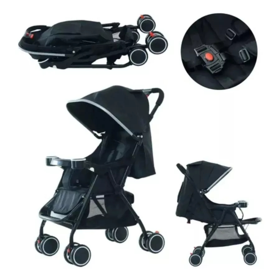 Carrinho de Bebê Reclinável Acolchoado Dobrável com Cinto 5 Pontos e Capota Super Seguro NK em Oferta na Shopee