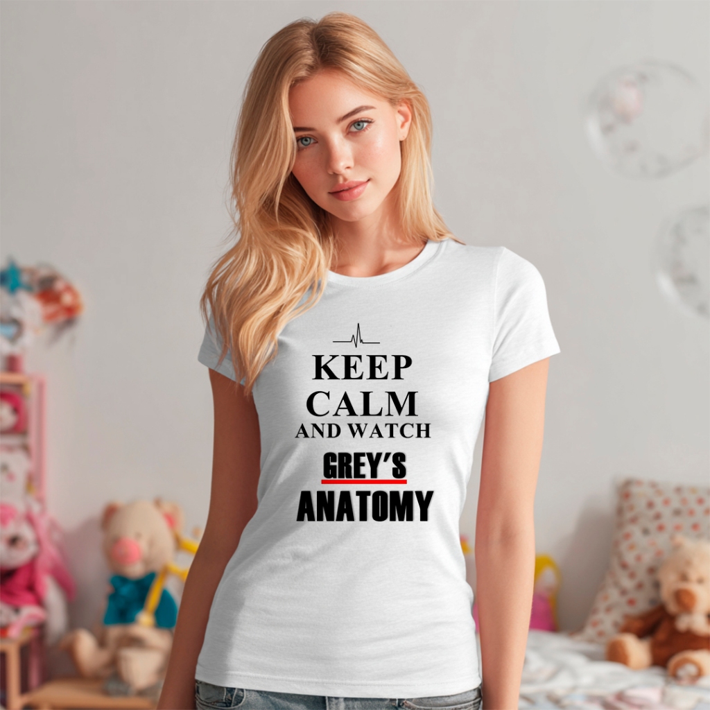 Camiseta Feminina Grey’s Anatomy | Baby Look Estampada “Keep Calm and Watch”, Moda Geek Casual