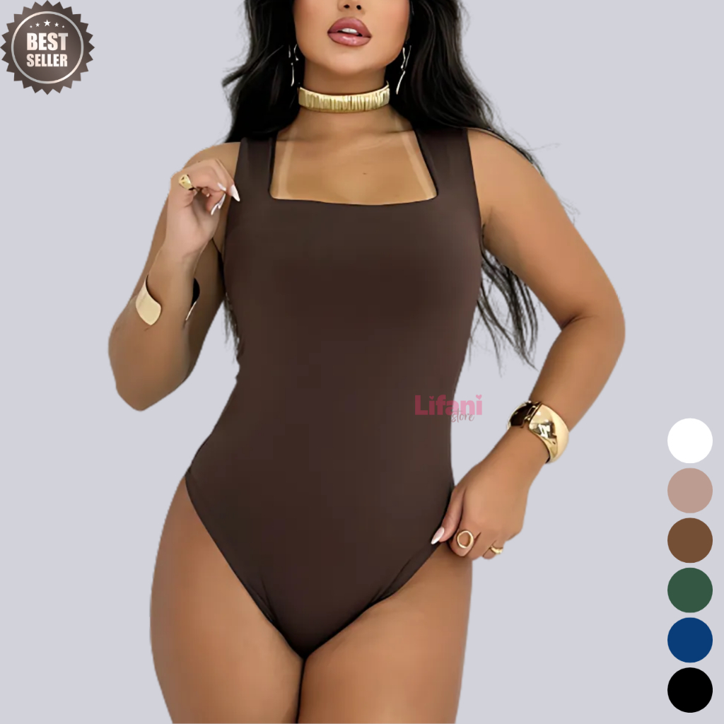Body Feminino Decote Quadrado Alças Grossas Collant Casual Elegante