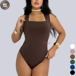Body Feminino Decote Quadrado Alças Grossas Collant Casual Elegante