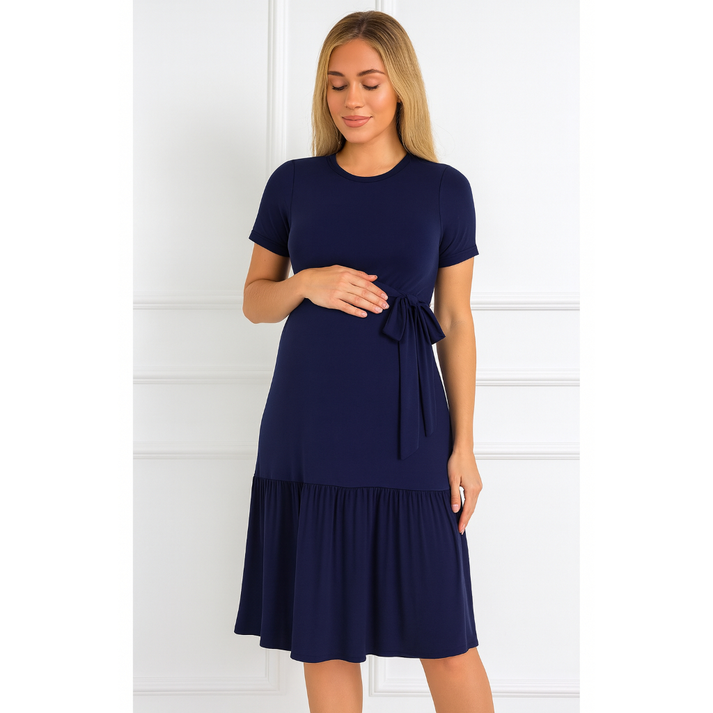 Vestido Gestante Confortável em Malha macia com faixa e saia Levemente Rodada - Ideal para todas ás fases da Gravidez em Oferta na Shopee