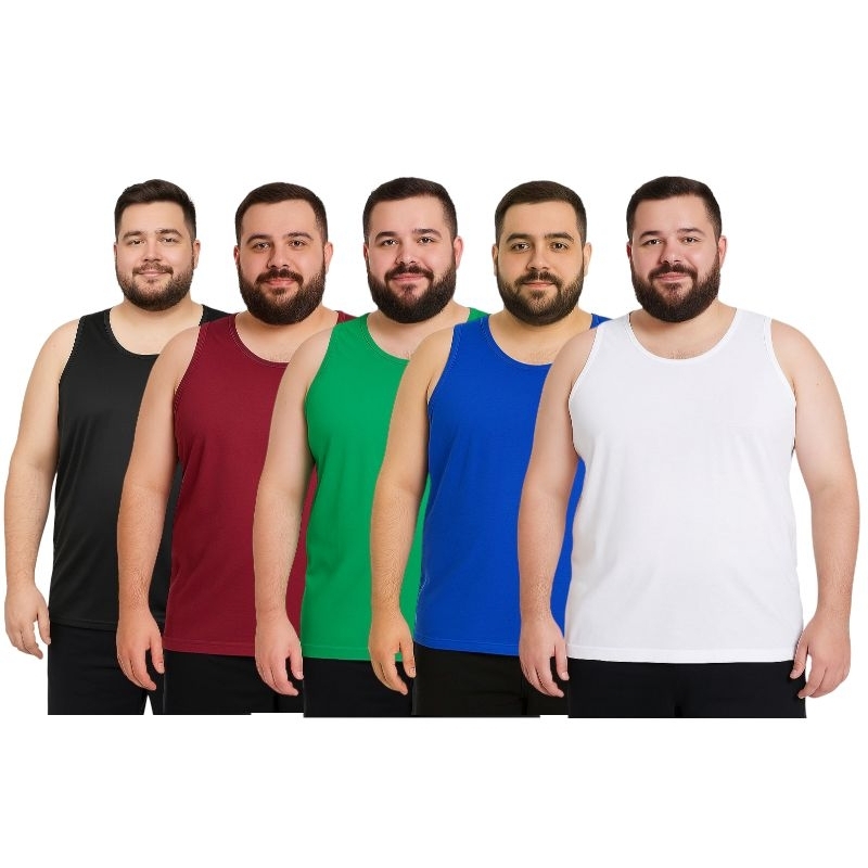 Kit 5 Regatas masculina lisa básica malha fria  plus size / REF:205 em Oferta na Shopee