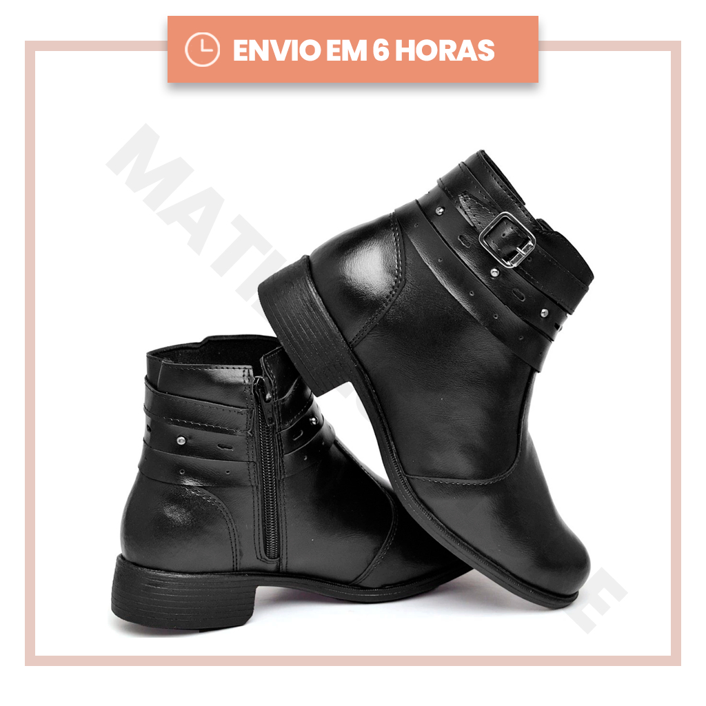 Bota Feminina Cano Médio Fivela Ajustável Estilosa em Sintético do 33 ao 40