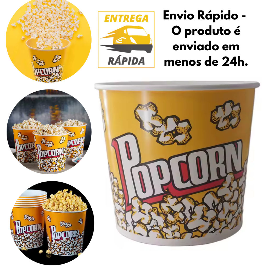 Balde Pipoca Grande Igual ao de Cinema Pipoqueira Resistente Reutilizável Lavável Decorado 3 Litros