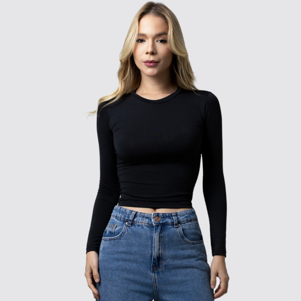 Blusa Feminina Manga Longa de Compressão - Blusinha Manga Comprida - Ajuste Perfeito Baby Tee em Oferta na Shopee