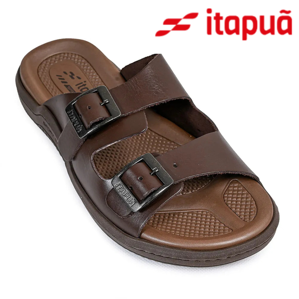 Sandália masculina chinelo ultra confortável em couro legitimo slider itapuâ original