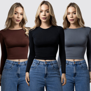 Kit 3 Blusa Feminina Manga Longa de Compressão - Blusinha Manga Comprida - Ajuste Perfeit…