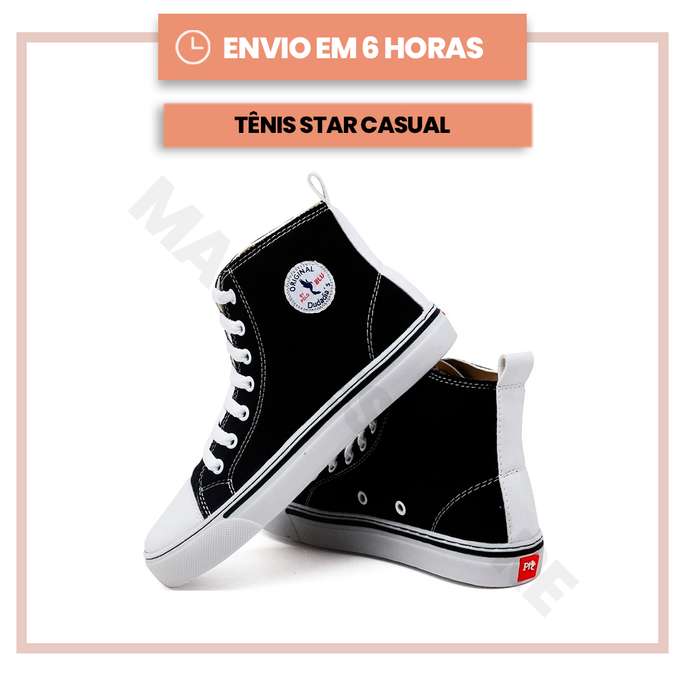 Tênis Feminino Star Cano Alto Casual Basico de Amarrar Classico All Confortavel