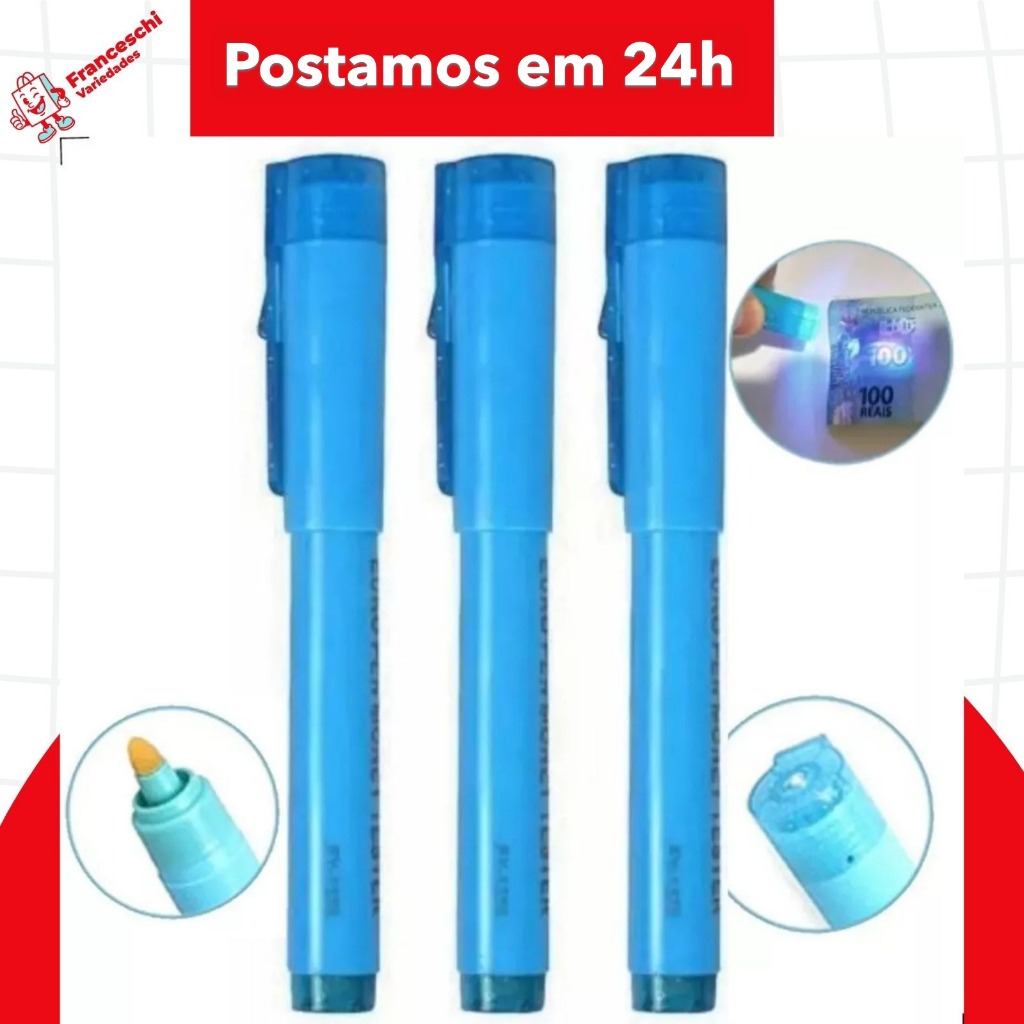 Kit Com 3 Canetas Identificadora Detecta Dinheiro Falso Nota Falsa detecta dolar e real em Oferta na Shopee