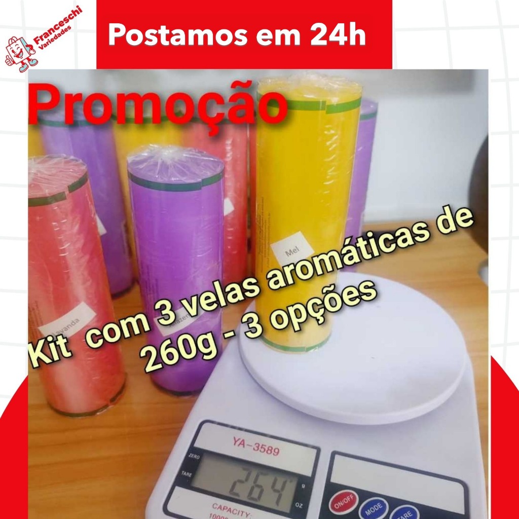 Kit com 03 velas aromáticas de 260g variações Mel Alfazema e Lavanda promoção em Oferta na Shopee