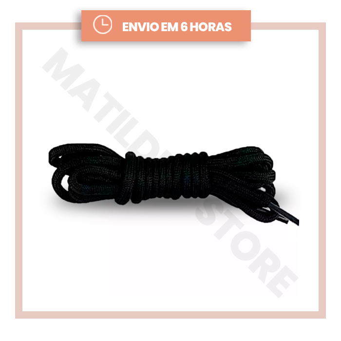 Cadarço Grosso Redondo Preto – 1 Par p/ Bota Coturno Tênis Skate