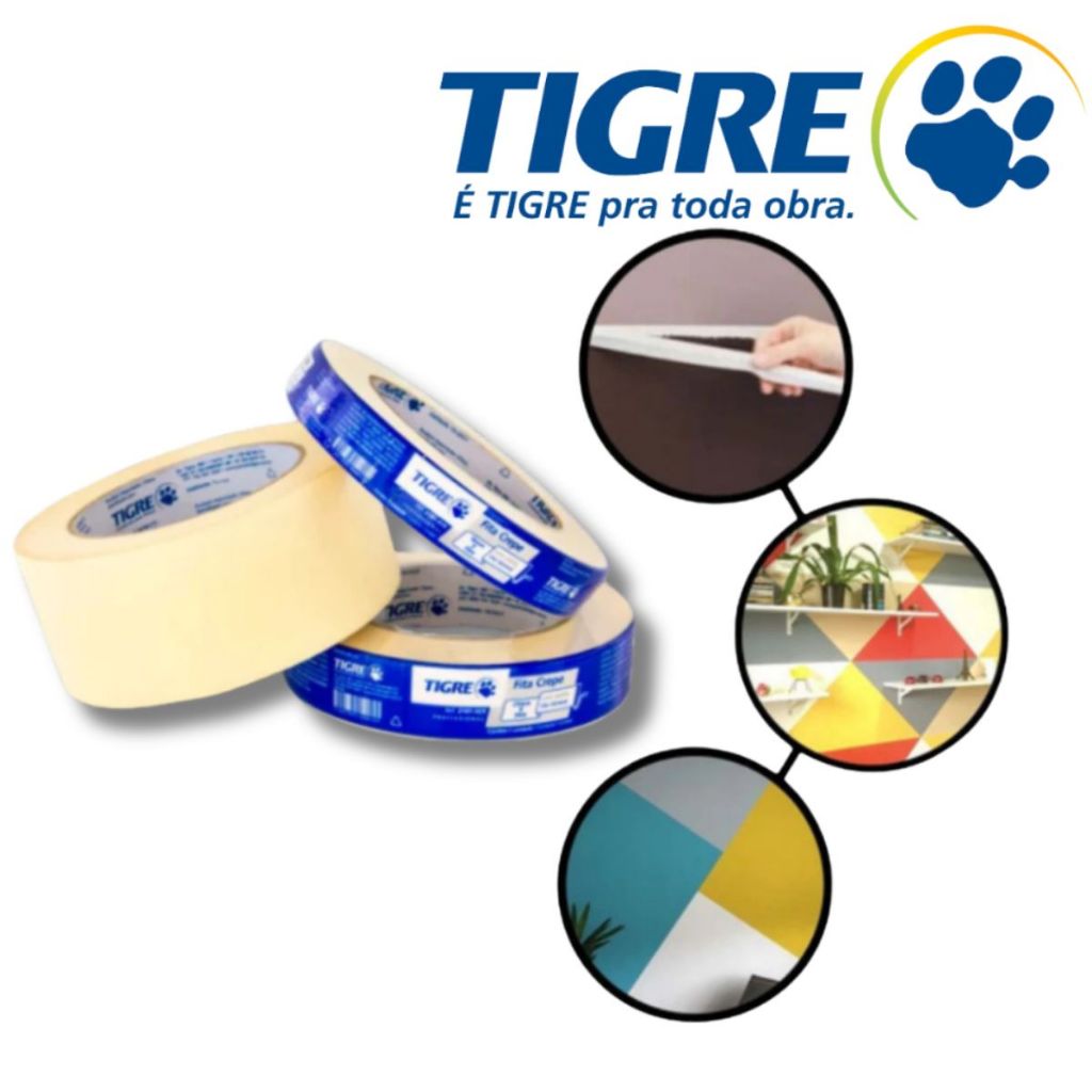 Fita Crepe Branca Tigre 18X50/24x50/48X50 Uso Geral Fita Crepe Larga Fina Grossa Fita Para Pintura em Oferta na Shopee