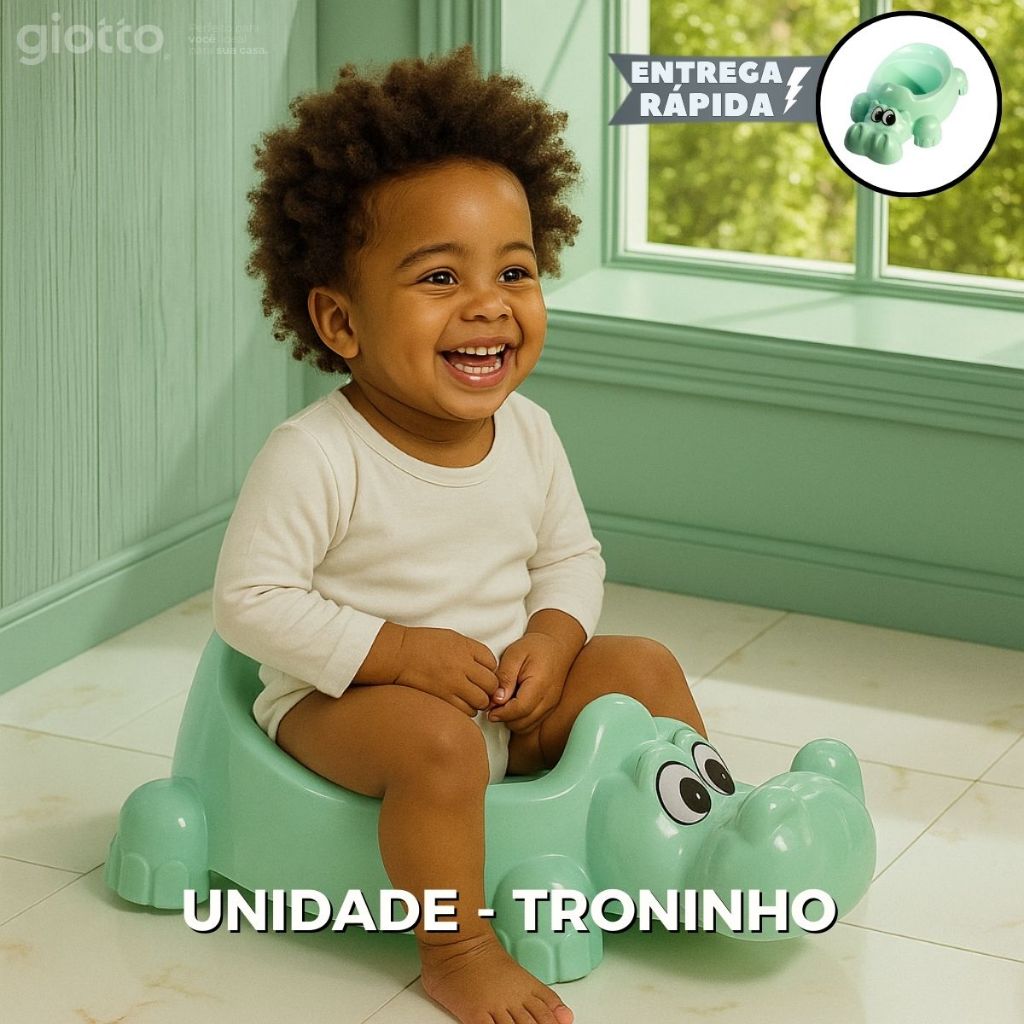 Troninho hipopotamo Infantil Verde Crianças Desfralde meninas e meninos banheiro desenho fofinho