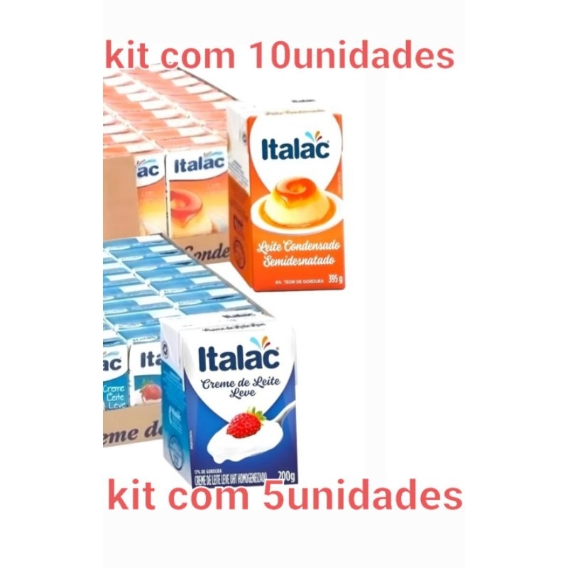 kit com  15unidades 10unidades de leite condensado italac 395g  e  5unidades creme de leite italac 200g