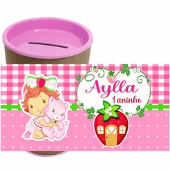 Rótulo Adesivo Personalizado Moranguinho Baby para Cofrinho 10x6cm e 9,5x6cm