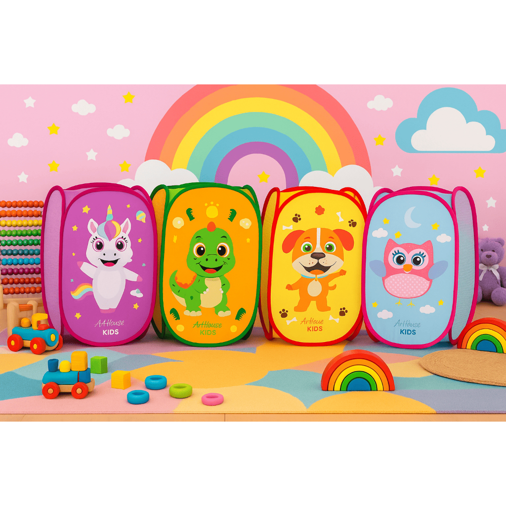 Cesto Infantil Dobrável Telado – Organizador de Brinquedos e Roupas – Multiuso – Divertido e Prático