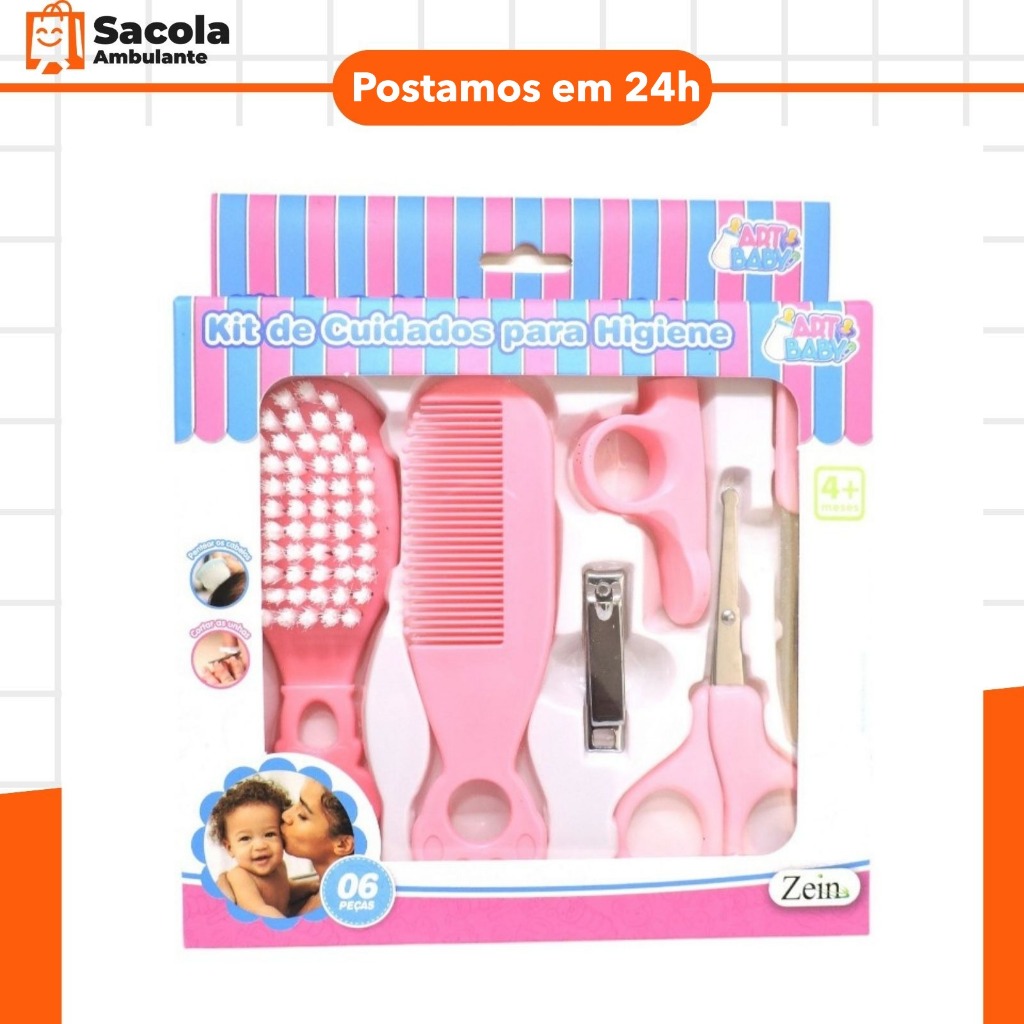 Kit De Cuidados E Higiene Bebe 6 Peças Rosa Cha De Bebe presente beleza para o bebê kit na cor rosa.