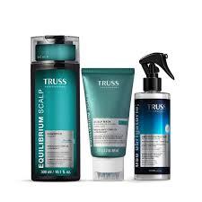 Combo Truss Equilibrium Scalp: Shampoo 300ml + Máscara Couro Cabeludo 150ml + Spray Uso Obrigatório; 260ml