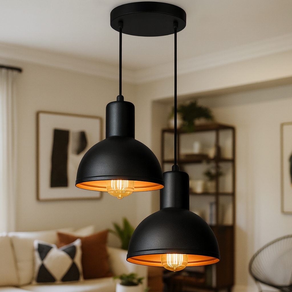 Luminária Lustre Pendente Joana Dupla De Teto Para Quarto Sala Cozinha Moderna Alumínio