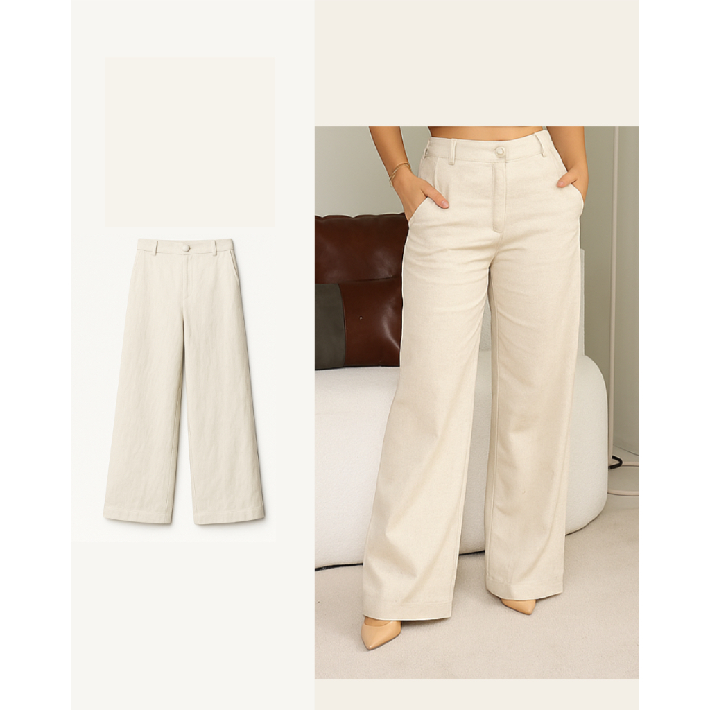 Calça Pantalona Feminina Wide Leg em Linho com Bolso em Oferta na Shopee