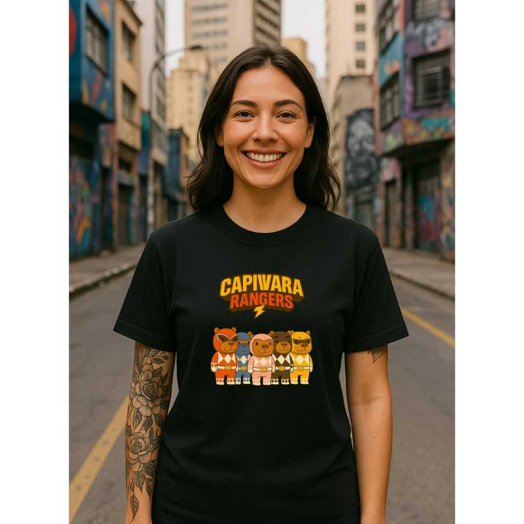 Camiseta Capivara Rangers Geek Unissex Oversized Algodão Power Rangers Nerd