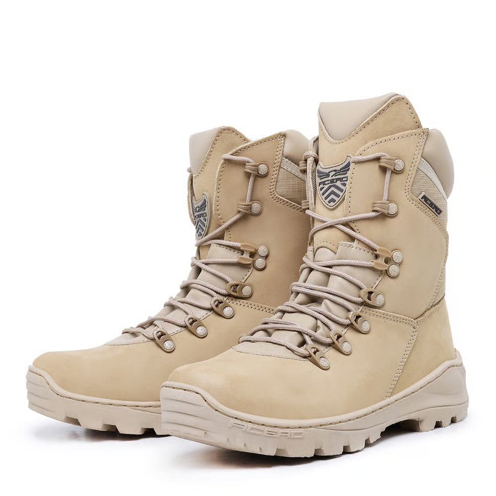 Coturno Militar Leve Bota Acero Tiger Desert Couro Cano Médio Até N° 50 Airsoft Trabalho Profissional Seguranças Epi C.A