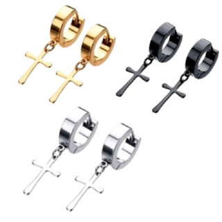 kit 2 pares de brincos argola com cruz aço em Oferta na Shopee